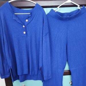 Blue Knit Sweater and Pants Set